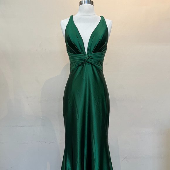 NEW EMERALD LONG SHEATH SLEEVELESS DRESS WITH DEEP NECKLINE & ZIPPER BACK AC5039